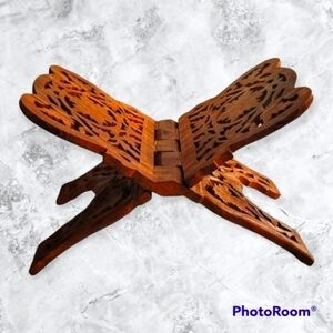 VTG Woodcarved Leaf Design Made in India Cookbook Holy Book Stand